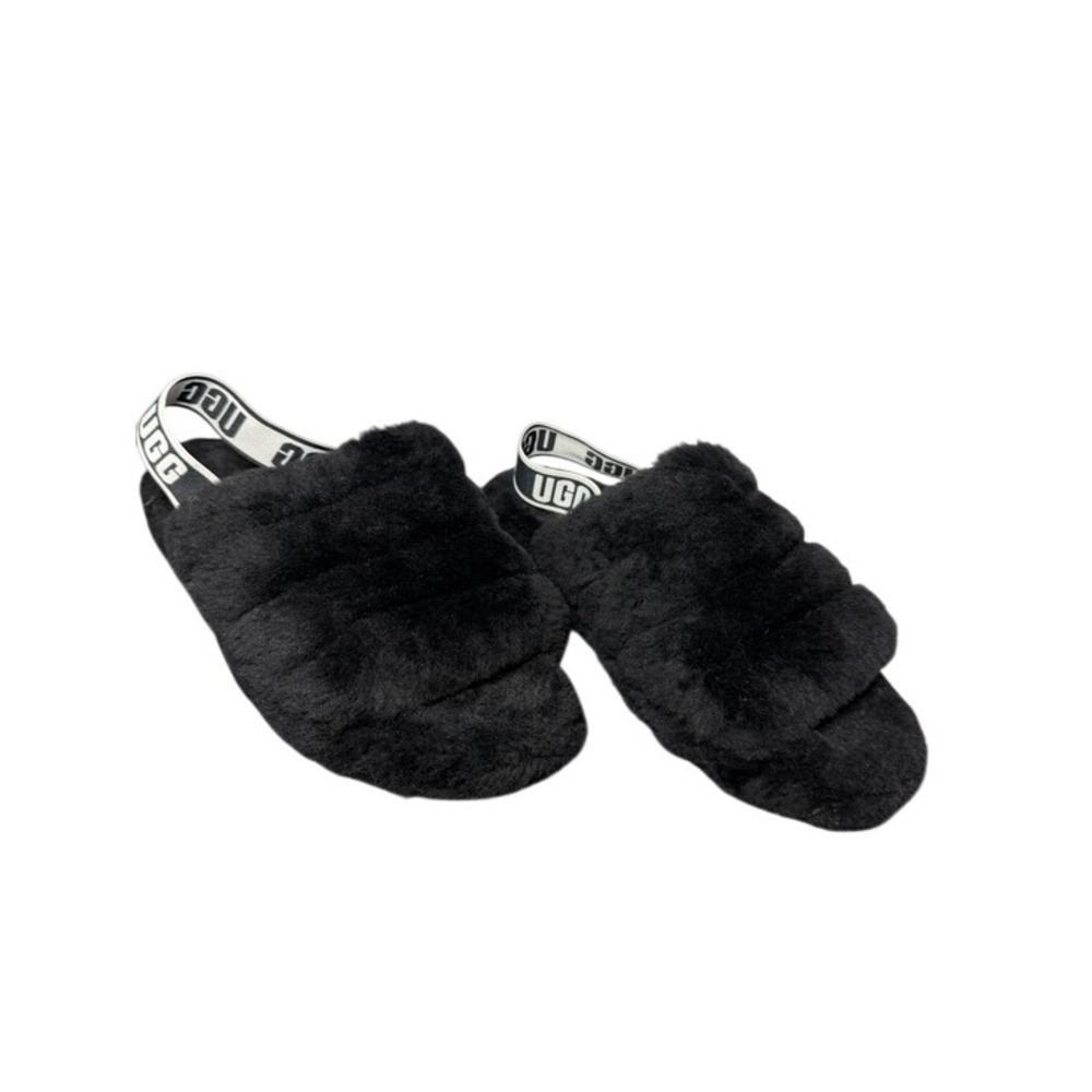 UGG Fluff Yeah Slide Slippers Black Women's Size 9 Sheepskin Slingback